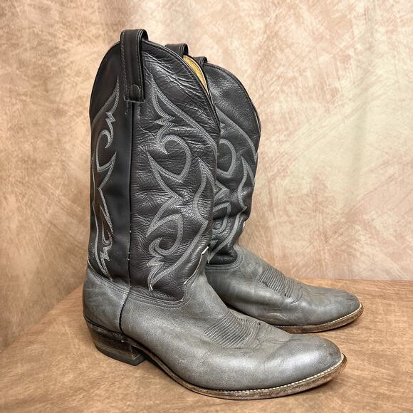 Vintage 90s Abilene Gray Leather Embroidered Western Boots Pointed Toe Cowboy main image 6